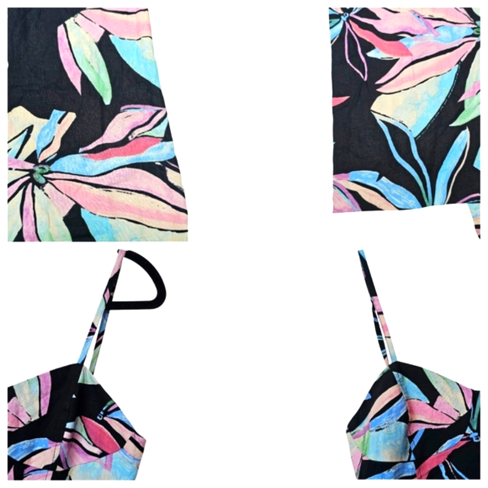 🆕️Zara Linen Floral Tropical Black & Pink Corset Faux Wrap Summer Dress - Picture 13 of 14